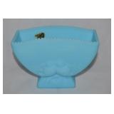 Fenton Blue Satin Glass Lovebirds Fan Vase