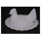 Mosser Tuscan Pink Glass Hen on Nest Dish 6.5'