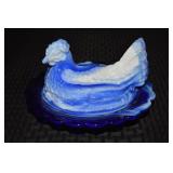 Mosser Cobalt Blue Slag Glass Hen on Nest 6.5'