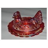 Mosser Red Carnival Glass Hen on Nest 6.5'
