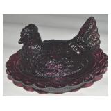 Mosser Amethyst Glass Hen on Nest Dish 6.5'