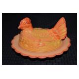 Mosser Orange Slag Glass 6.5'L Hen on Nest