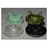 (4) Vintage Asian Glass Salt Dip Hen on Nests