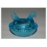 LE Smith Light Blue Glass Salt Dip Hen on Nest