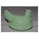 Vintage Jadeite Glass Hen on Nest Dish 4.5'L