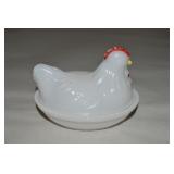 Anchor Hocking Painted Milk Glass Hen on Nest