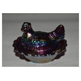 Mosser Amethyst Carnival Glass Salt Dip Hen on