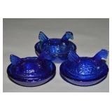 (3) Vintage Asian Glass Salt Dip Hen on Nests