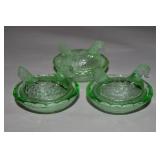 (3) Vintage Asian Glass Salt Dip Hen on Nests