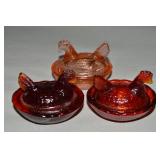 (3) Vintage Asian Glass Salt Dip Hen on Nests