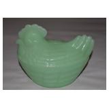Vintage Jadeite Glass Hen on Nest Dish 7'L