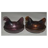 (2) Vintage Asian Glass Salt Dip Hen on Nests