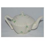 Belleek Irish Porcelain Harp Shamrock Teapot 8.5w