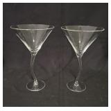 Pair of Crystal Martini Goblets w/ "Crooked" Stems