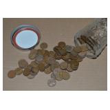 100 US Wheatie Pennies in Canning Jar
