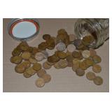100 US Wheatie Pennies in Canning Jar
