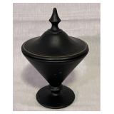 Tiffin Black Satin Glass Lidded Candy Jar 8.5"