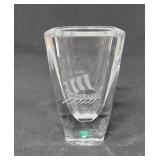 Orrefors Sweden Etched Crystal Viking Ship Vase