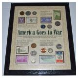 America Goes to War Stamp & Coin Framed Set w/ 90%