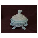Vtg Westmoreland Blue Argonaut Covered Candy Dish