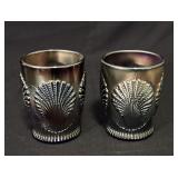 (2) Blue Carnival Glass Shell Design Tumblers