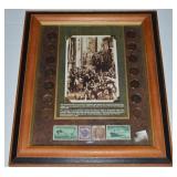 Peace at Last WWII era Stamp & US Coin Set framed