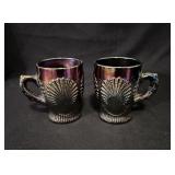 (2) Amethyst Carnival Glass Handled Shell Design