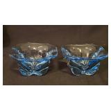 Pair Canterbury Copen Blue Glass Bowls 4.5 x 2.5