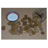 100 US Wheatie Pennies in Canning Jar