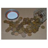 100 US Wheatie Pennies in Canning Jar