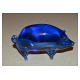 MCM Cobalt Blue Art Glass Pig Figure 4"L