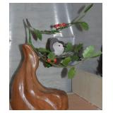 Vintage Wood Base w/ Metal + Nuthatch Bird Statue