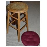 Primitive Wooden Bar Stool w/ Pad 24.5" Tall