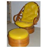 MCM Yellow Cushioned Rattan Swivel Rocking Chair