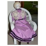 White Wicker Doll Chair w/ 21" Porcelain Head/