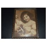 Antique Small Girl Presenting Cherries Framed Fine