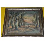 Vintage Framed Wooded Walking Path Fine Art
