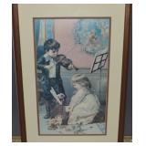 Vintage Framed Little Violinist & Pianist w/Cats
