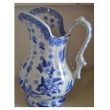Vtg Andrea by Sadek Cobalt Blue Florals Pitcher