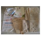 Misc Lot w/ Crochetwork, U&I Sugar Sack, Fans +