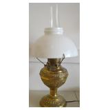 Antique New Juno No 2 Brass Oil Lamp w/ Milk