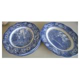 Staffordshire Liberty Blue 9.5 Plates+12.5 Platter