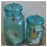 (2) Ball Ideal 1976 Bicentennial Aqua Glass Jars