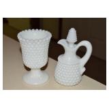 (2) Vintage Hobnail Milk Glass Pcs w/4.75" Cruet +