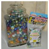 Large 10"t Lidded Glass Canister Full of Marbles +