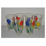 (6) Vintage Handpainted Tulip Glasses 5.5" tall