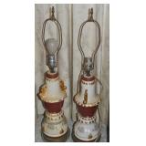 Pair Vintage Gilt & Painted Ceramic 29.5"t Table
