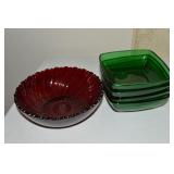 (4) Anchor Hocking Charm Green 4.5" Bowls +