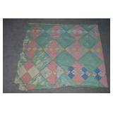 Antique Hand Quilted Block Pattern Quilt 72 x 82