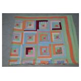 Vintage Hand Quilted Log Cabin Patchwork Quilt